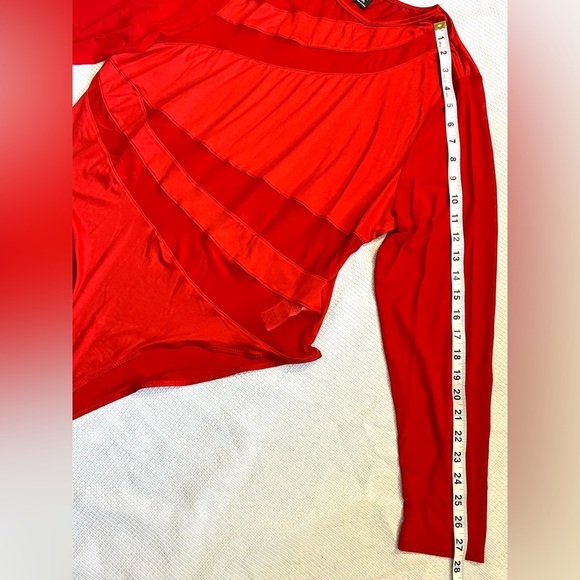 SHEIN Curve Plus Size Red Long Sleeve Sheer Mesh Splicing Bodysuit Women’s 3XL - Picture 12 of 16